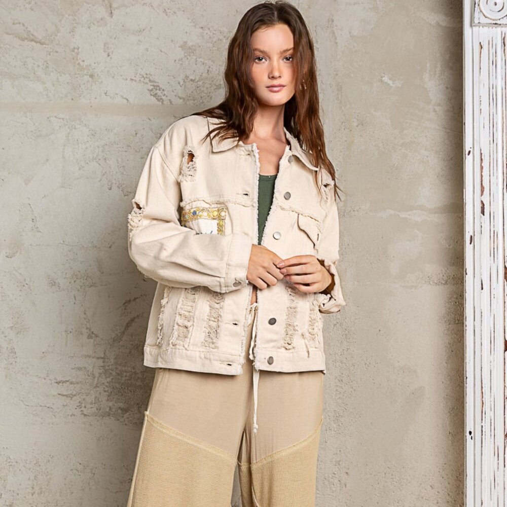 Just In! POL Distressed Embroidered Shacket NWT Size S-L